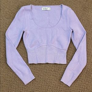 Abercrombie & Fitch Soft A&F Ribbed Cropped Scoop Neck Sweater Top Small Lilac